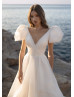 V Neck Ivory Organza Sexy Wedding Dress